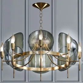 Concave smoked lucite disc chandelier